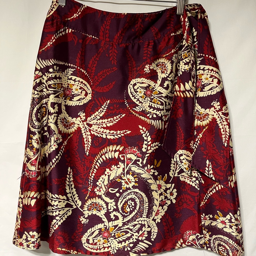 Talbots Burgundy and Cream Paisley Midi Skirt